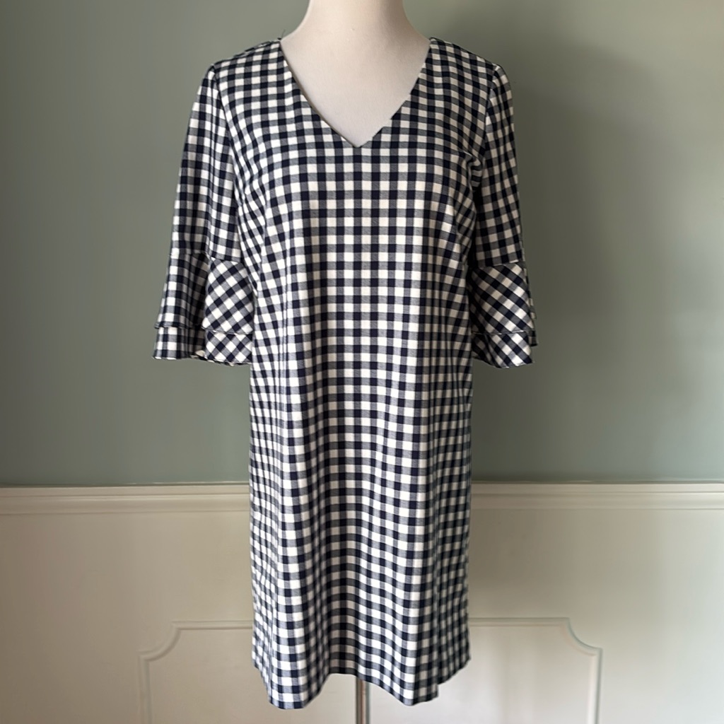 Draper James Navy Gingham Bell Sleeve Dress